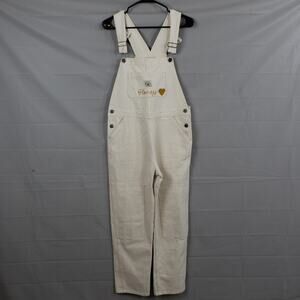 Hey Gang Overalls Womens XS Denim Beige Cotton Bib Knee Patch Utility Casual